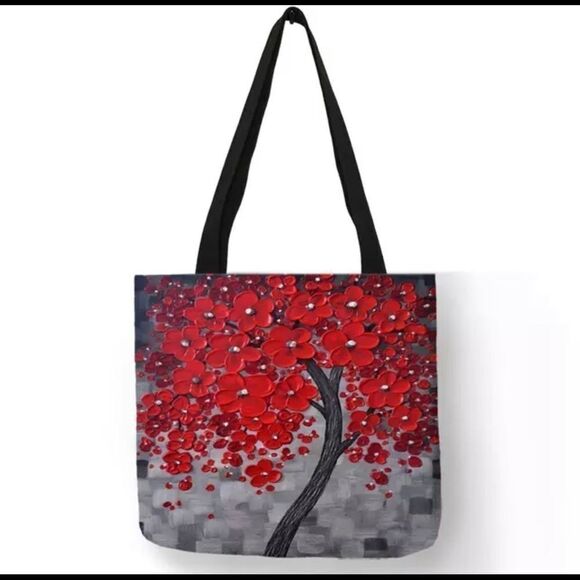 RED FLOWER TREE TOTE BAG - Picture 2 of 6
